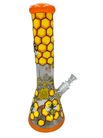 13.5" Honeybee Glass Water Pipe – Heavy Tube