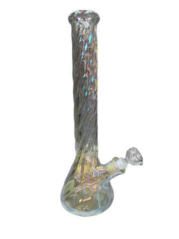 16" Holographic Rainbow Glass Water Pipe – 9mm Thick