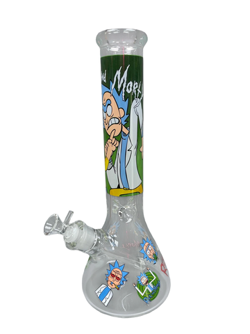 14" Rick and Morty Decal Glass Water Pipe